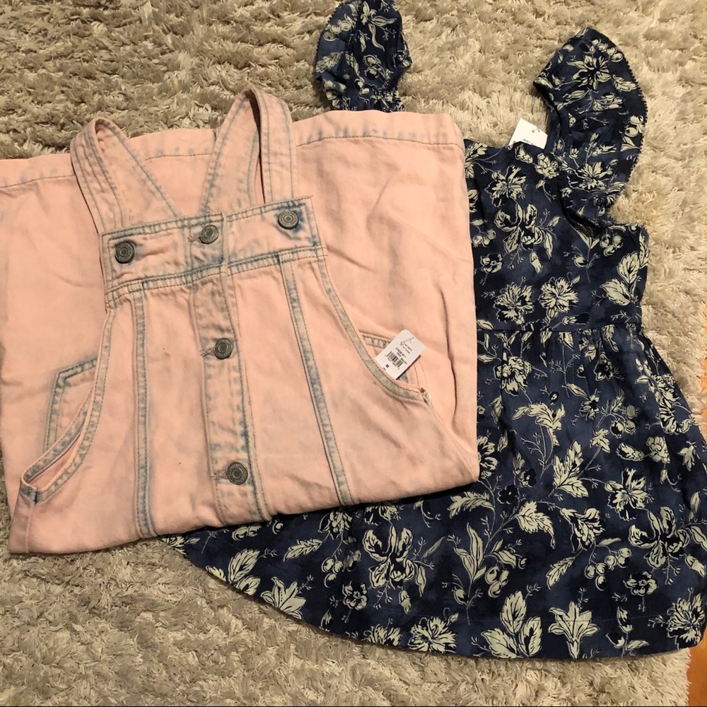 NWT Girls overall dress and floral top bundle